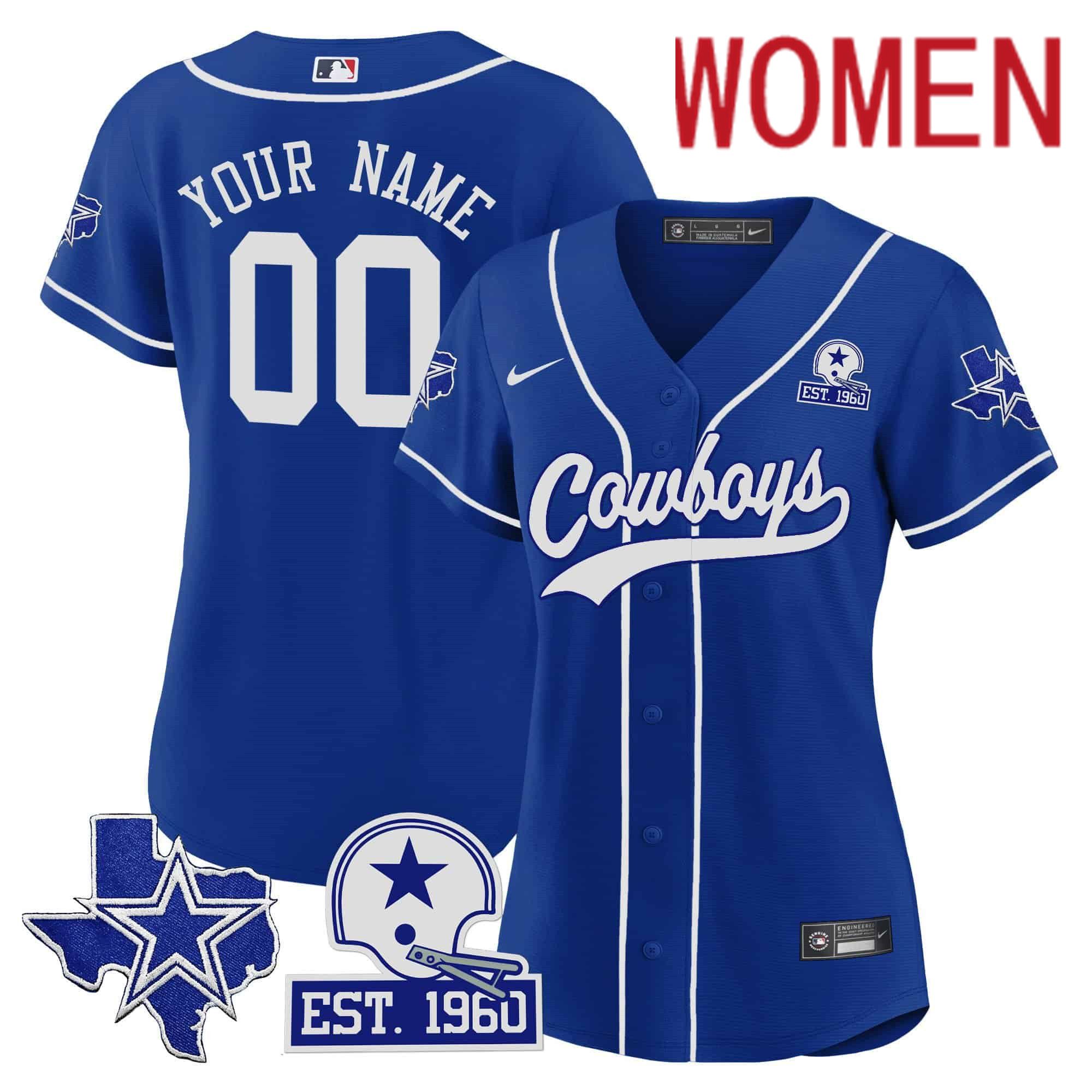 Women Dallas Cowboys Blue 2024 Nike Patch Baseball Custom NFL Jersey